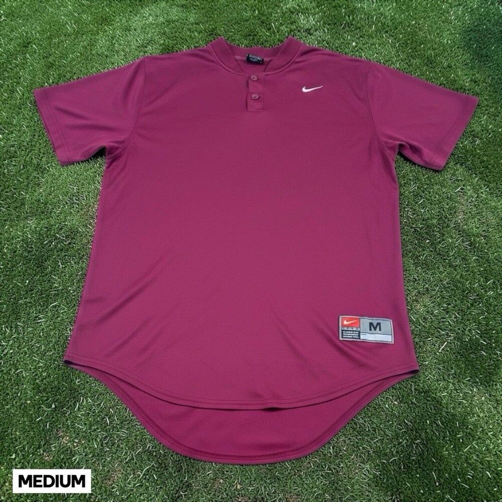 VTG Nike Team Henley Shirt Mens MED Maroon Short Sleeve Athletic Baseball Swoosh